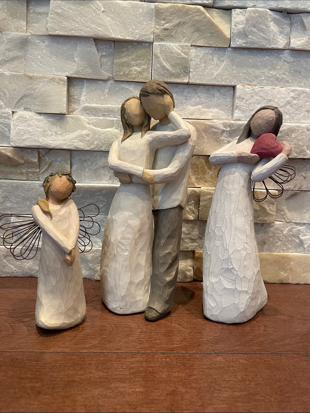 Willow Tree Neutral Carved Figurine Set - Beige, White & Cream Angels and Couple